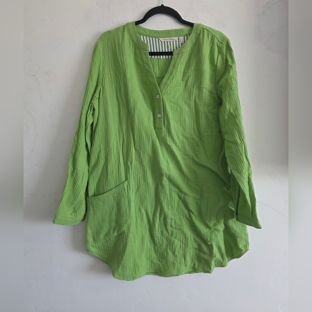 Soft Surroundings Lime Green Henley Tunic with Pockets
